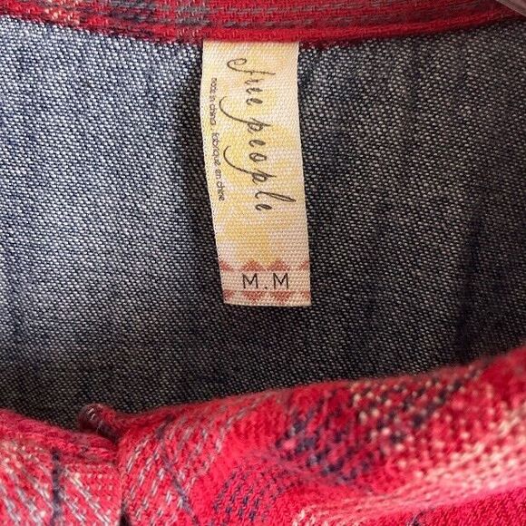 Free People Womens M Road Trip Getaway Flannel and Denim Button Down Shirt Plaid - Picture 7 of 10